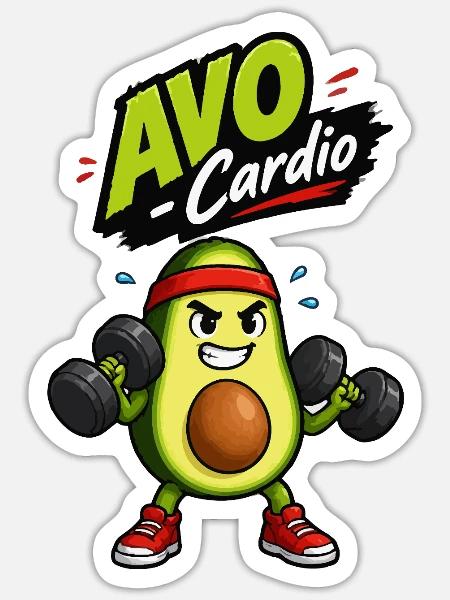 Avocado Cardio Muskelheld - Sticker Größe S (10 x 10 cm) - Mattweiß