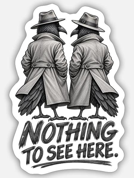Hier gibt es nichts zu sehen – geheimnisvoller Krähenhumor - Sticker Größe S (10 x 10 cm) - Mattweiß