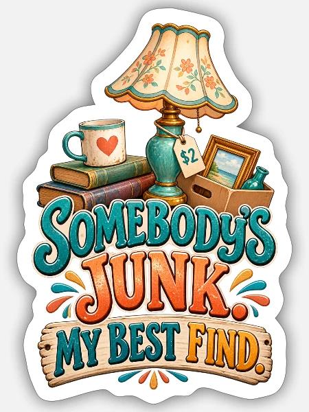 Flohmarkt, Schatzsuche, Humor - Sticker Größe S (10 x 10 cm) - Mattweiß