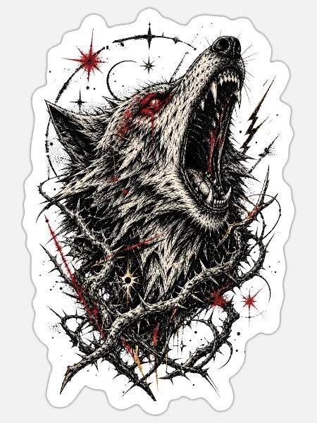 Heulender Wolf im Kosmischen Wirr - Sticker Größe S (10 x 10 cm) - Mattweiß