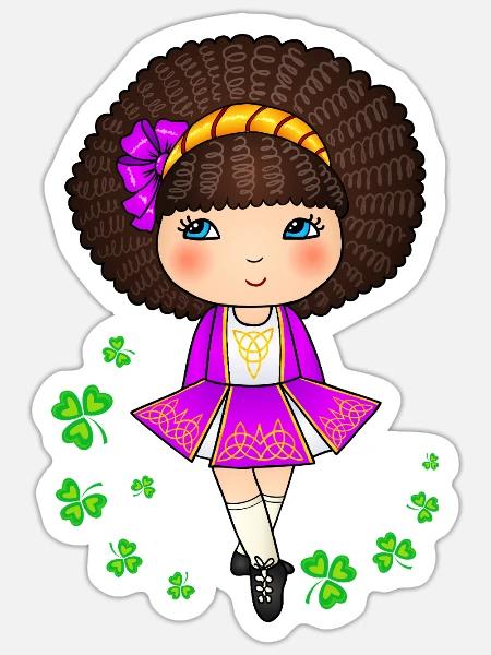 Süßes irisches Tänzermädchen im lila Kleid - Sticker Größe S (10 x 10 cm) - Mattweiß
