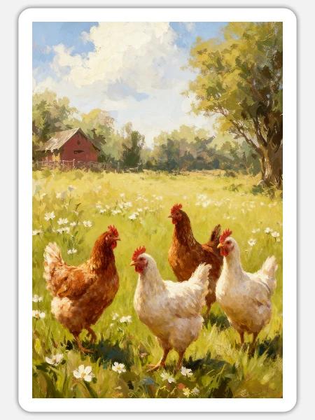 Weidehühner im sonnenbeschienenen Feld - Sticker Größe S (10 x 10 cm) - Mattweiß