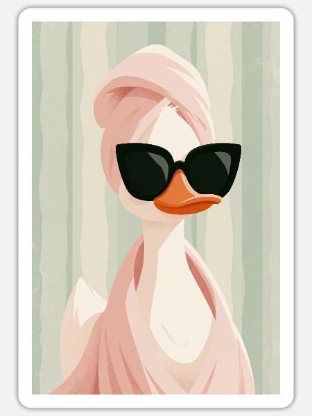 Pink Duck Glam mit Sonnenbrille - Sticker Größe S (10 x 10 cm) - Mattweiß