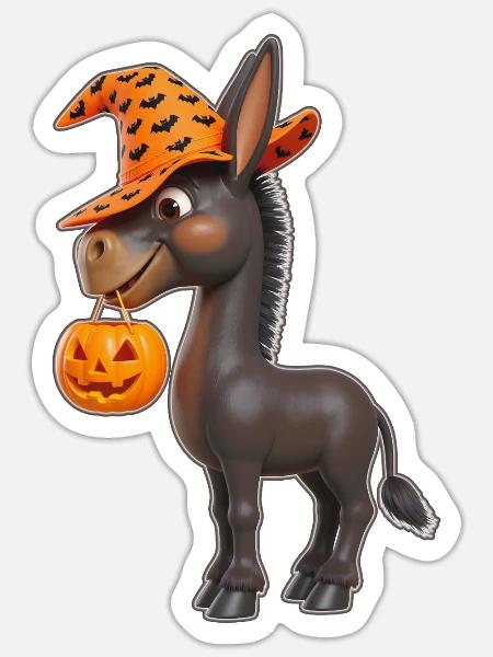 Süßer Halloween Esel mit Kürbis - Sticker Größe S (10 x 10 cm) - Mattweiß