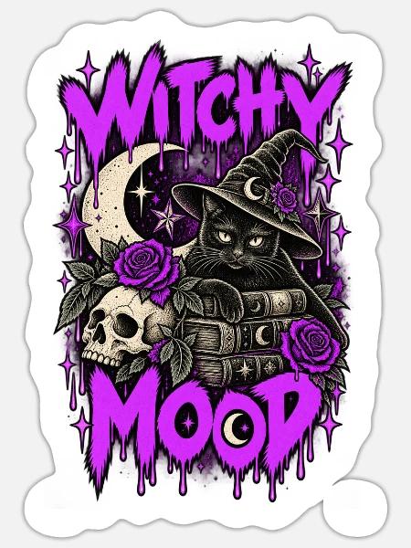 Hexen-Mond-Katze - Sticker Größe S (10 x 10 cm) - Mattweiß