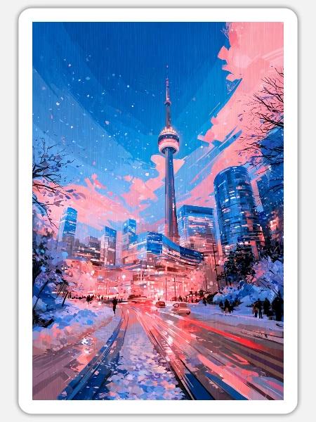 Neon Snow City Toronto - Sticker Größe S (10 x 10 cm) - Mattweiß