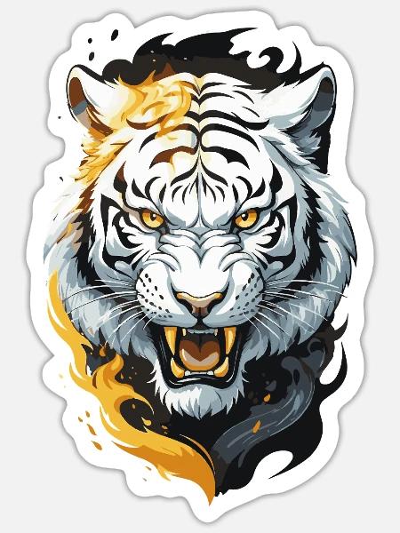 Flammen-Tiger Weißer Krieger - Sticker Größe S (10 x 10 cm) - Mattweiß