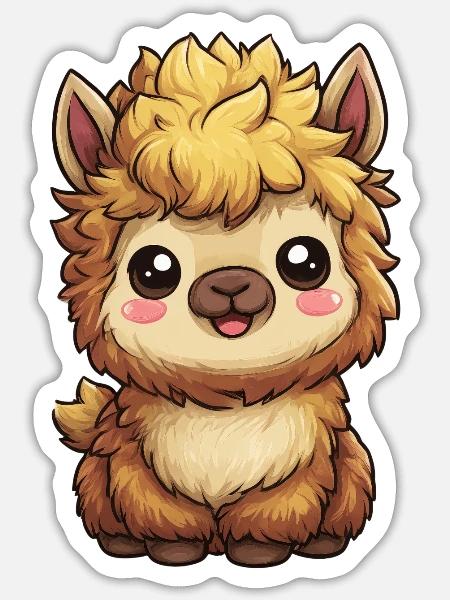 Kuschelige Alpaka-Karikatur - Sticker Größe S (10 x 10 cm) - Mattweiß