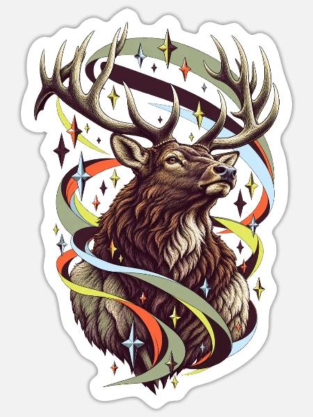 Elch mit Jade-Polarlichtfunken - Sticker Größe S (10 x 10 cm) - Mattweiß