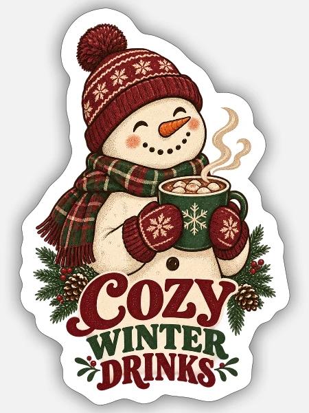 Cozy Winter Drinks Schneemann - Sticker Größe S (10 x 10 cm) - Mattweiß