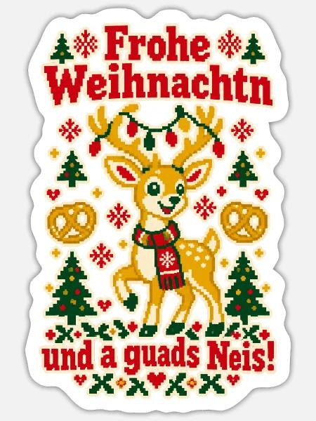 Frohe Weihnachtn a guads Neis - Sticker Größe S (10 x 10 cm) - Mattweiß