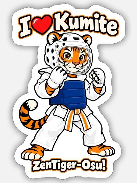 Tiger im Kumite Training - Sticker Größe S (10 x 10 cm) - Mattweiß