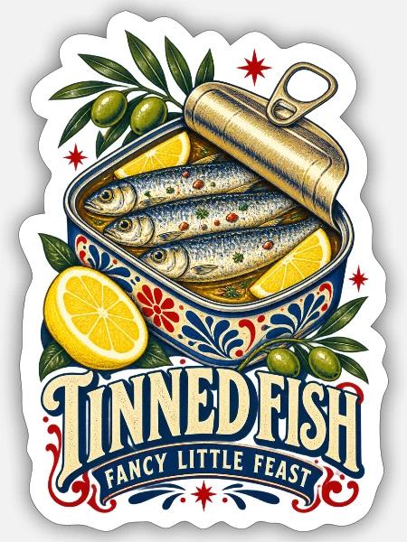 Dosenfisch-Stil Retro-Dosensardinen - Sticker Größe S (10 x 10 cm) - Mattweiß