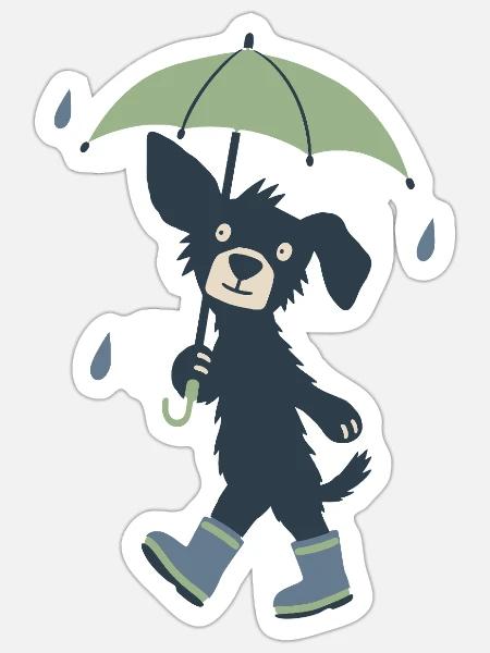 Süßer Hund mit Regenschirm - Sticker Größe S (10 x 10 cm) - Mattweiß