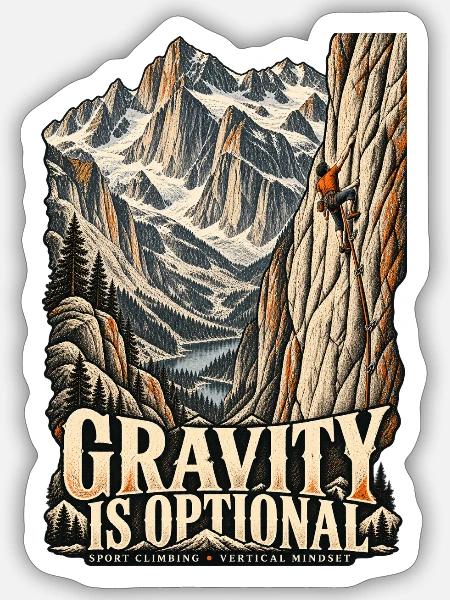 Gravity Is Optional – Sportklettern Vintage - Sticker Größe S (10 x 10 cm) - Mattweiß