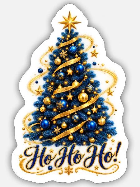 Goldblaue Tanne Ho Ho Ho - Sticker Größe S (10 x 10 cm) - Mattweiß