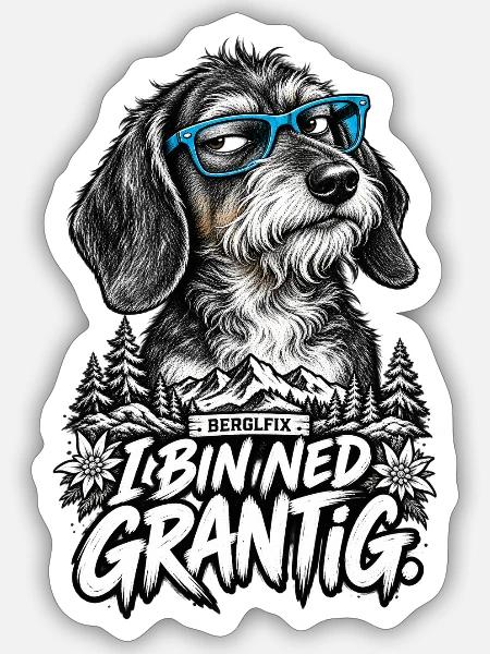 Grantiger Hund mit Brille - Sticker Größe S (10 x 10 cm) - Mattweiß