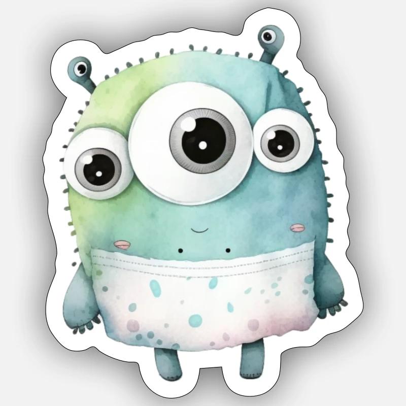 Süßes Aquarell Monster - Sticker Größe S (10 x 10 cm) - Mattweiß