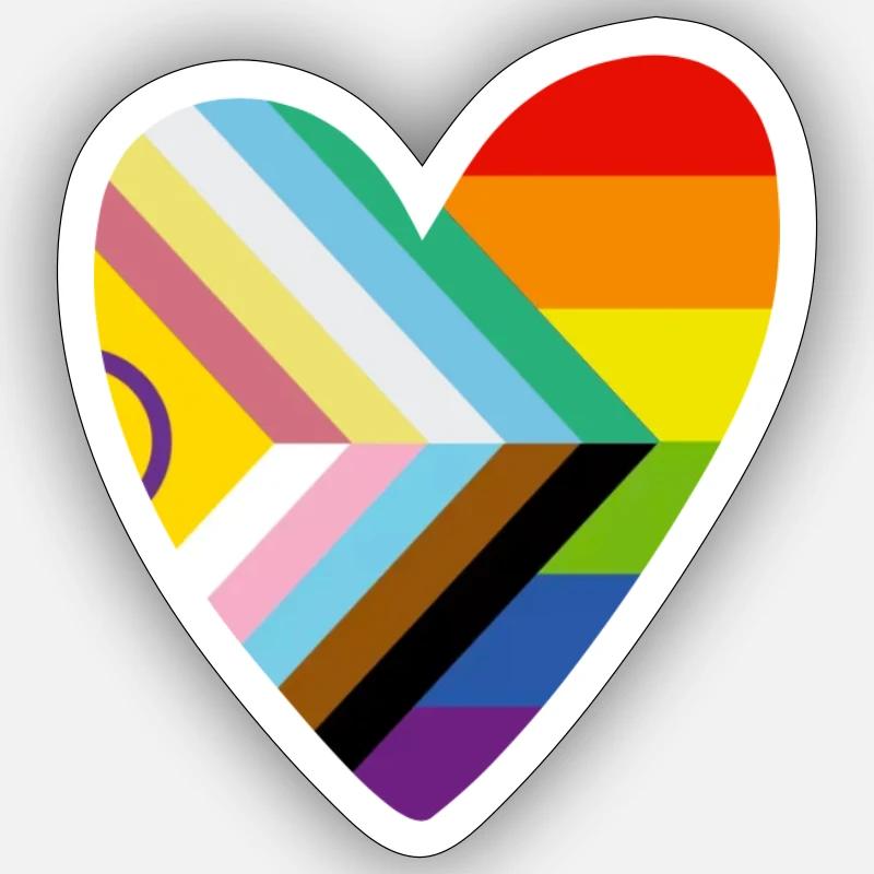 🌈 Herz – Progress Pride & Disability Flag - Sticker Größe S (10 x 10 cm) - Mattweiß