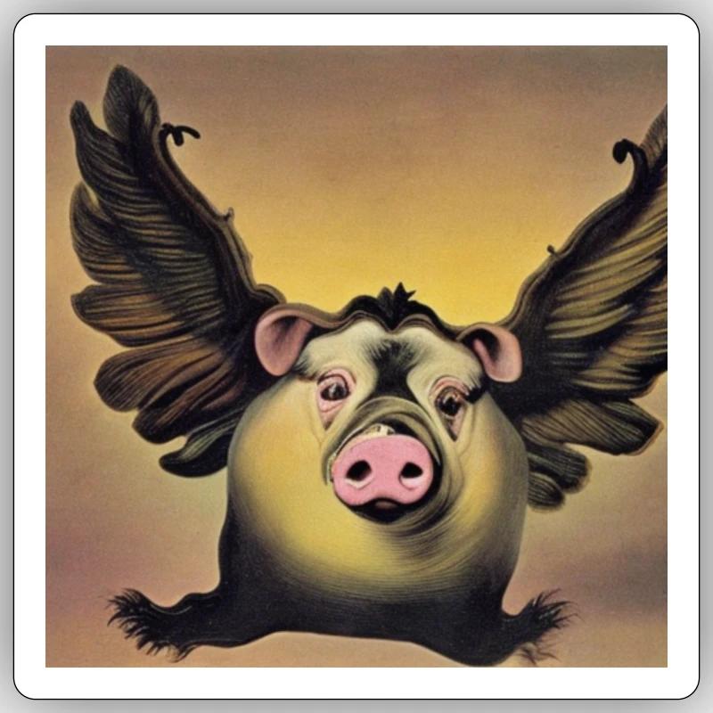 Cochon volant - Sticker taille S (10 x 10 cm) - blanc mat