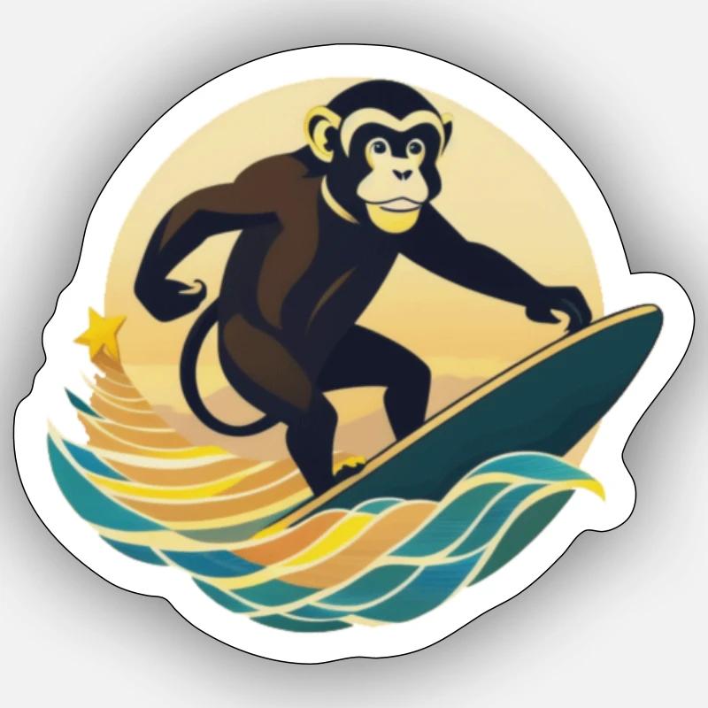 Surfing Monkey Sticker Größe S (10 x 10 cm)