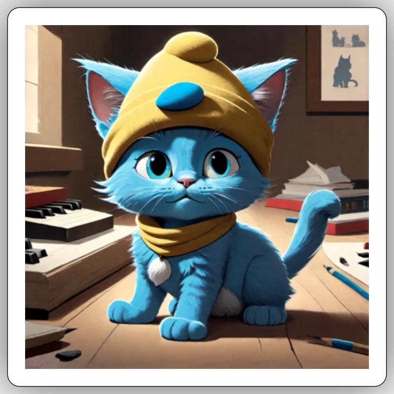 Blaue Katze - Sticker Größe S (10 x 10 cm) - Mattweiß