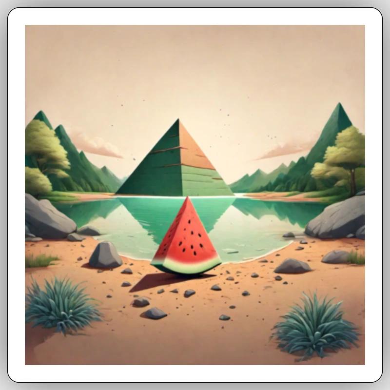 Melone mit Pyramide - Sticker Größe S (10 x 10 cm) - Mattweiß