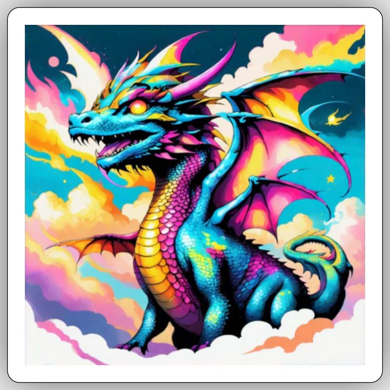 Drache mit Regenbogen Sticker Größe S (10 x 10 cm)