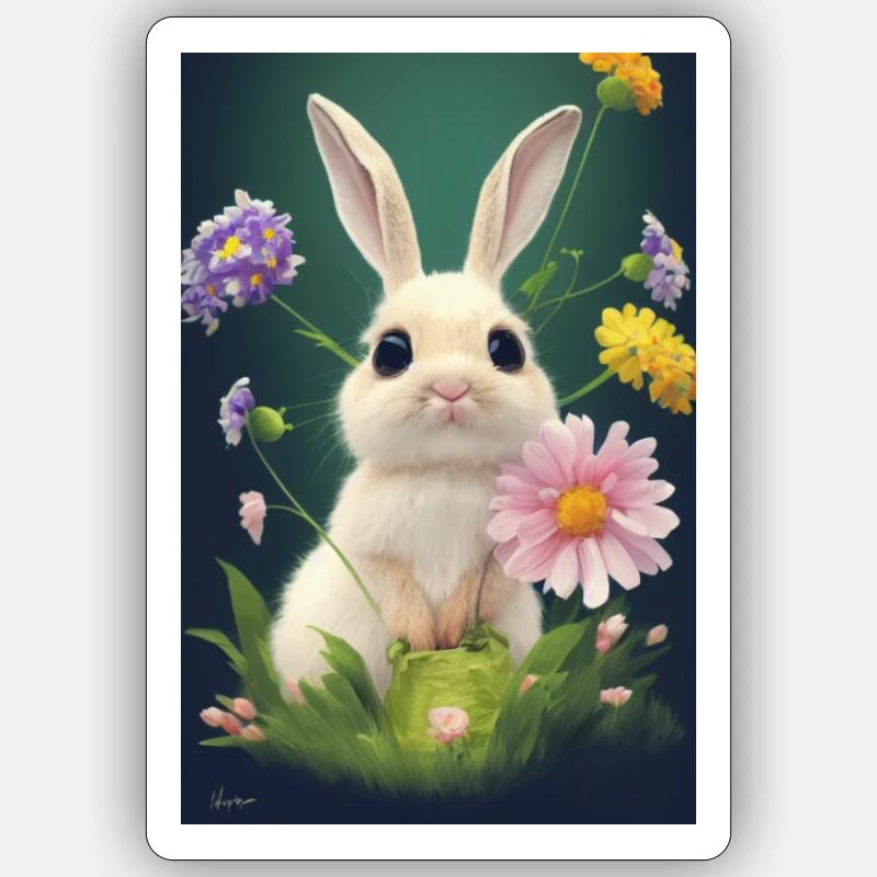 petit lapin 3 - Sticker taille S (10 x 10 cm) - blanc mat