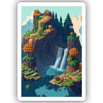 Picturesque pixel landscape - Sticker size S (10 x 10 cm) - white matte - Front