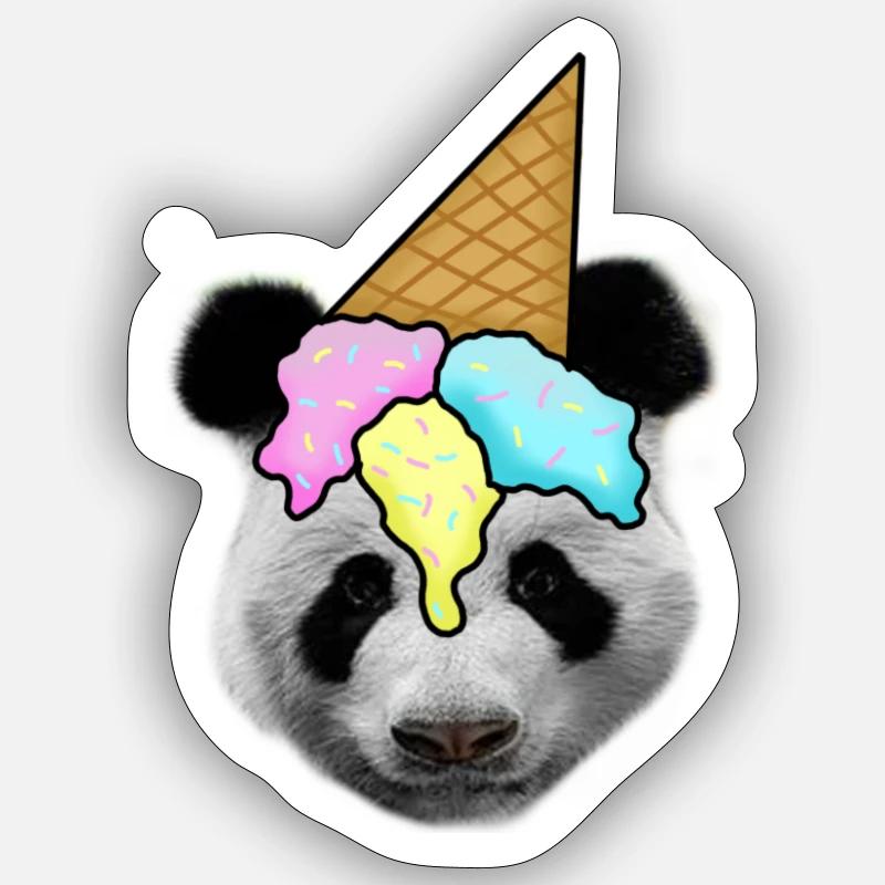 Panda avec de la crème glacée comme chapeau Sticker taille S (10 x 10 cm)