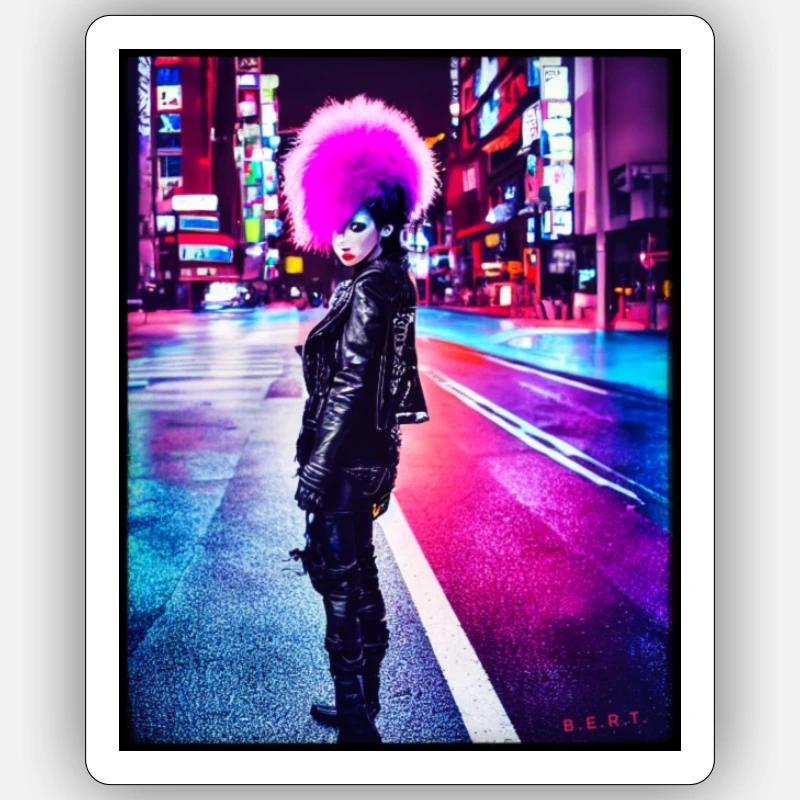 Fille punk - Sticker taille S (10 x 10 cm) - blanc mat
