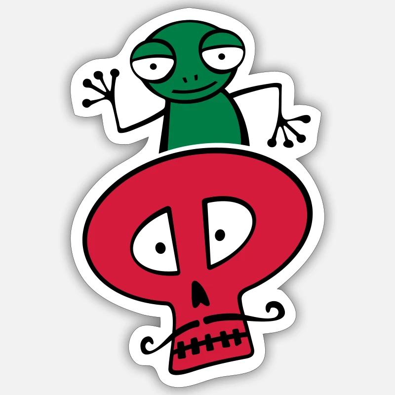 Frosch auf einem Schädel mit Schnurrbart - Sticker Größe S (10 x 10 cm) - Mattweiß