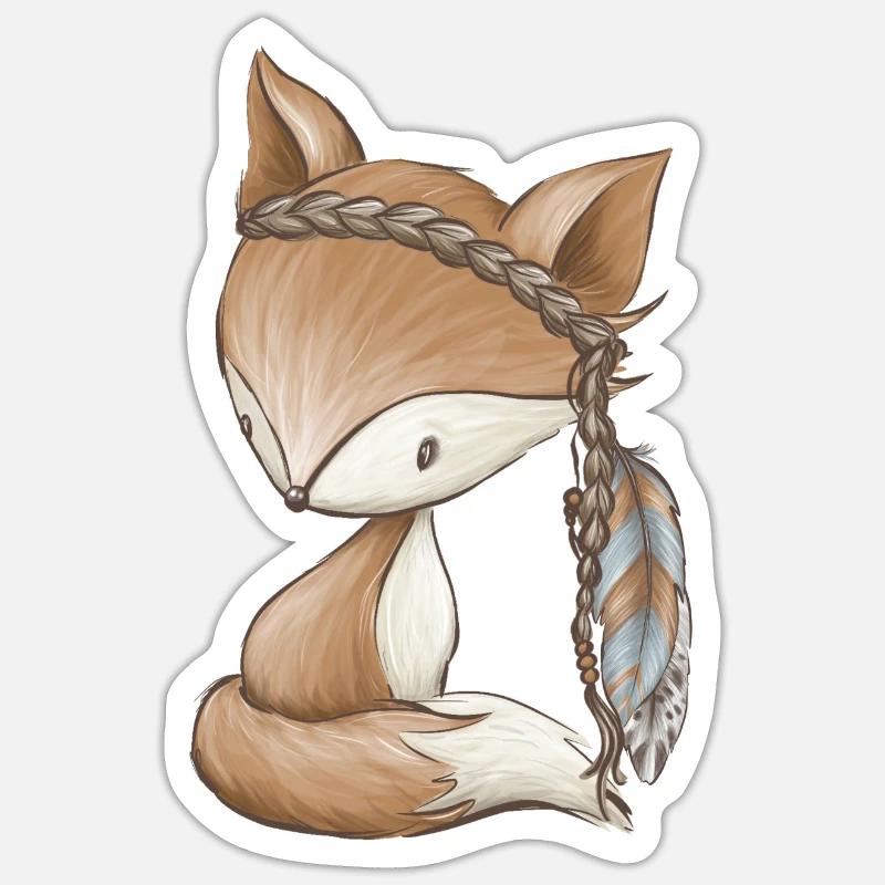 Fox - Boho - Sticker taille S (10 x 10 cm) - blanc mat