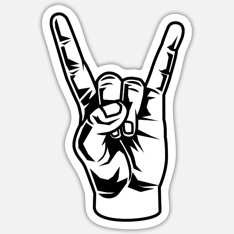 Main rock 'n' roll - Sticker taille S (10 x 10 cm) - blanc mat