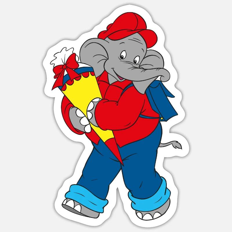 Benjamin Blümchen mit Schultüte - Sticker Größe S (10 x 10 cm) - Mattweiß