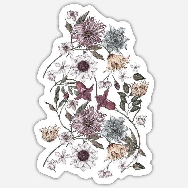 Fleurs et vrilles - Sticker taille S (10 x 10 cm) - blanc mat