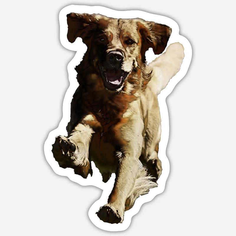 chien qui saute - Sticker taille S (10 x 10 cm) - blanc mat