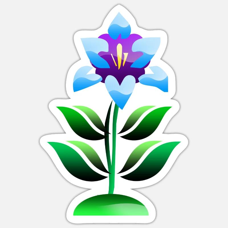 Fleur pourpre et bleue - Sticker taille S (10 x 10 cm) - blanc mat