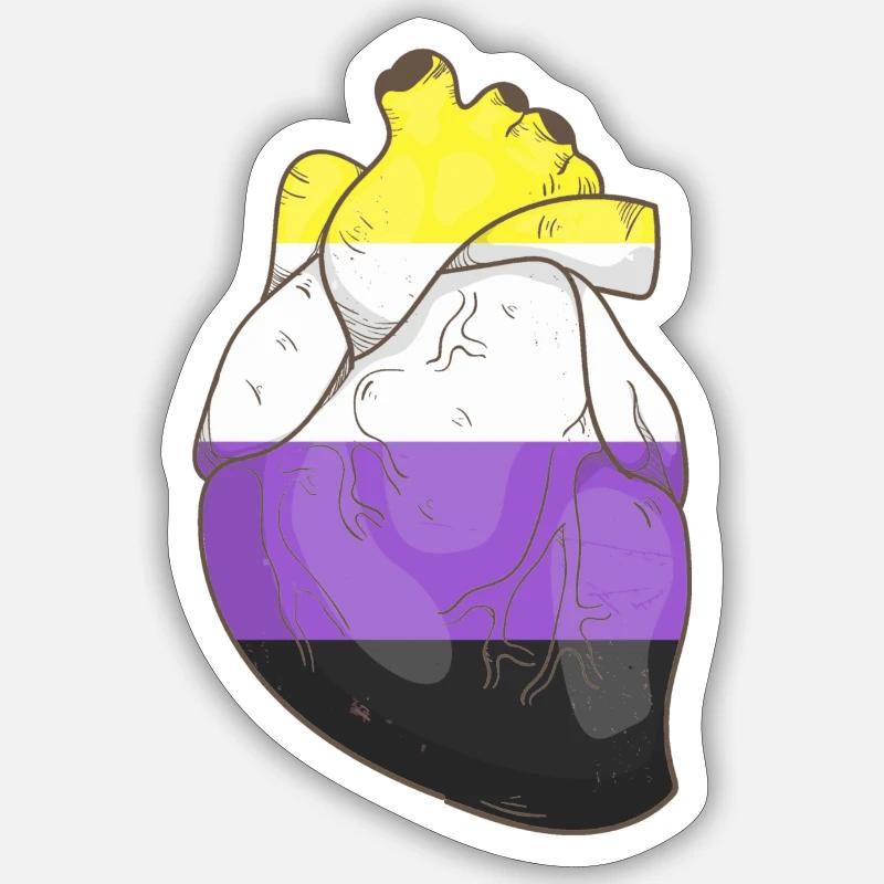 Non Binary pride drapeau du cœur réaliste Sticker taille S (10 x 10 cm)