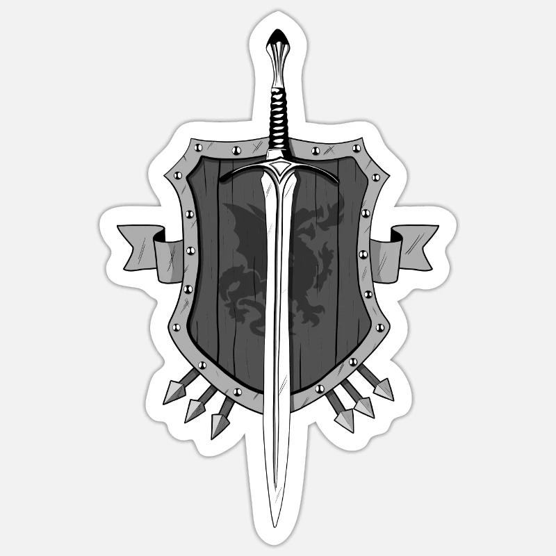 Épée bouclier Emblème - Sticker taille S (10 x 10 cm) - blanc mat