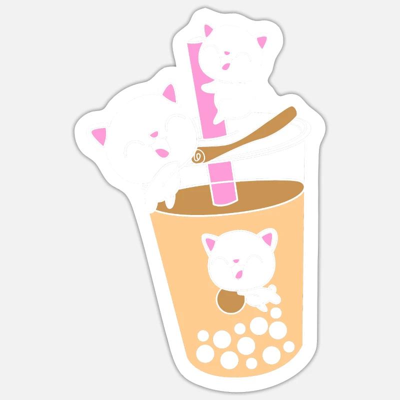 Boba Thé Bubble Chat - Sticker taille S (10 x 10 cm) - blanc mat