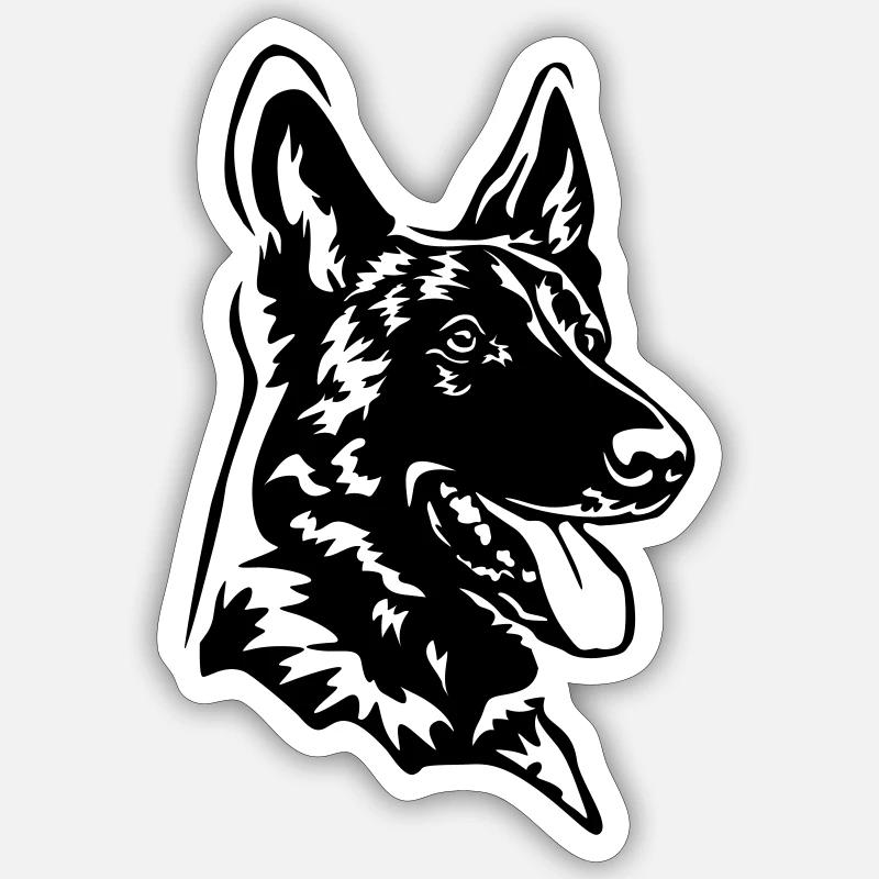 Tête de Malinois - Sticker taille S (10 x 10 cm) - blanc mat