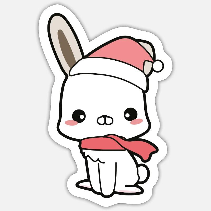Lapin Noël - Sticker taille S (10 x 10 cm) - blanc mat
