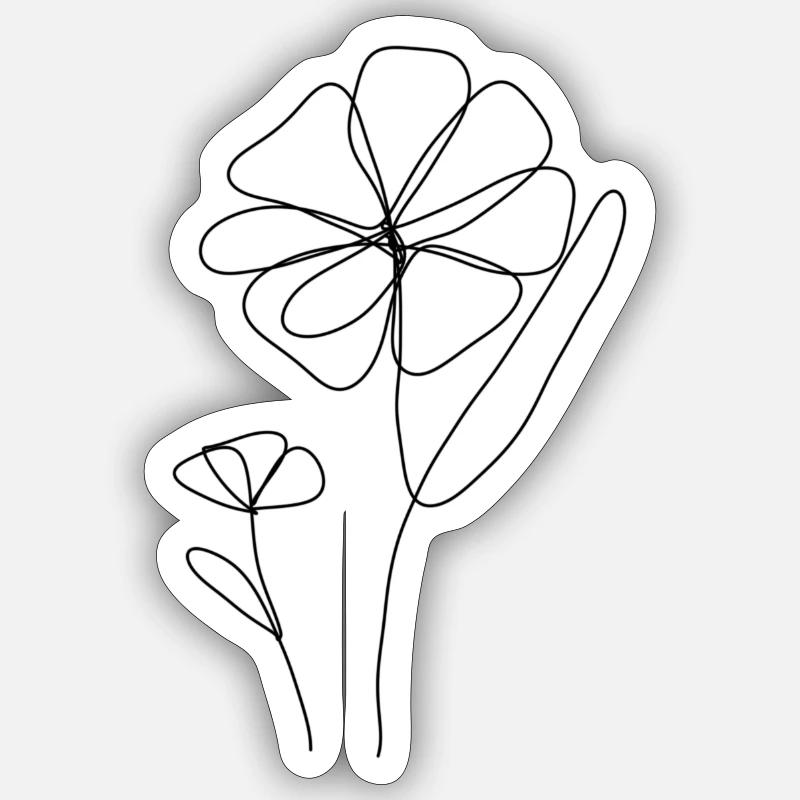 zwei one line Blumen - Sticker Größe S (10 x 10 cm) - Mattweiß