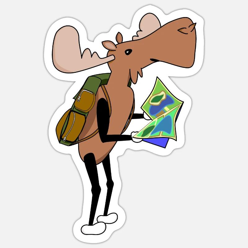 Moose Comic Hiking Map - Sticker size S (10 x 10 cm) - white matte