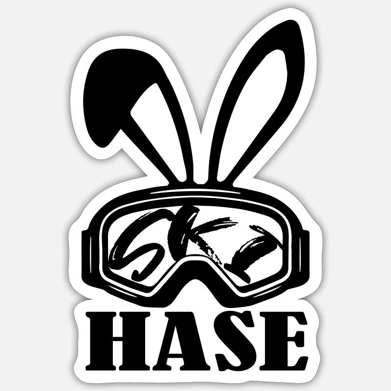 Skihase - Sticker Größe S (10 x 10 cm) - Mattweiß