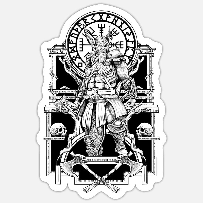 odin, thor, walhalla, valhalla, hammer, axe, - Sticker size S (10 x 10 cm) - white matte