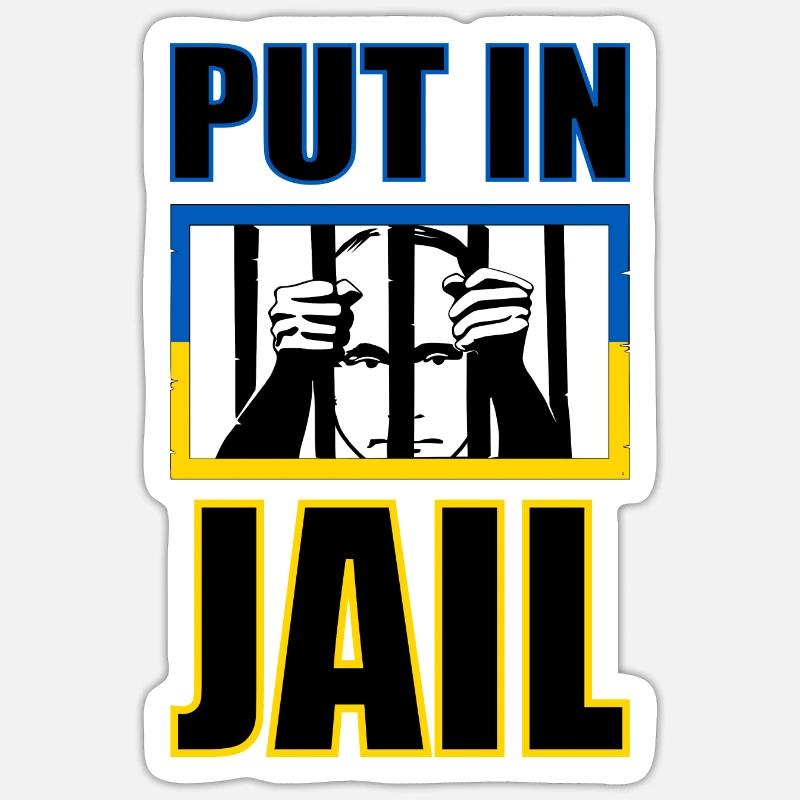 Prison de Poutine - Poutine derrière les barreaux avec le drapeau ukrainien Sticker taille S (10 x 10 cm)