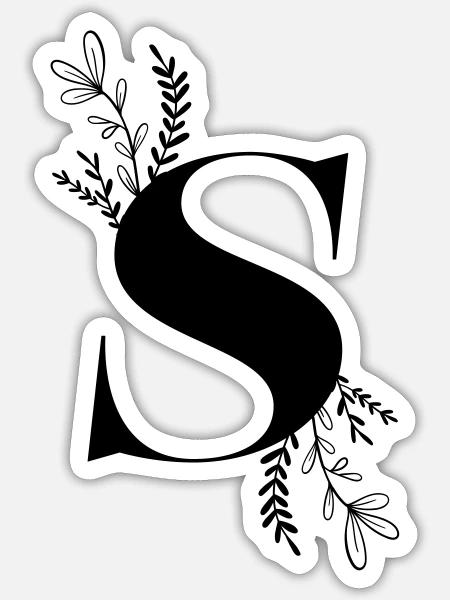 Buchstabe Floral S - Sticker Größe S (10 x 10 cm) - Mattweiß